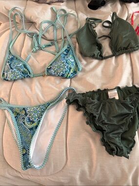 Green floral bathing suits set of 2